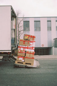 Packages being unloaded from a lorry